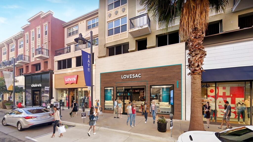 Rendering of the future of Bay Street Emeryville in front of Lovesac
